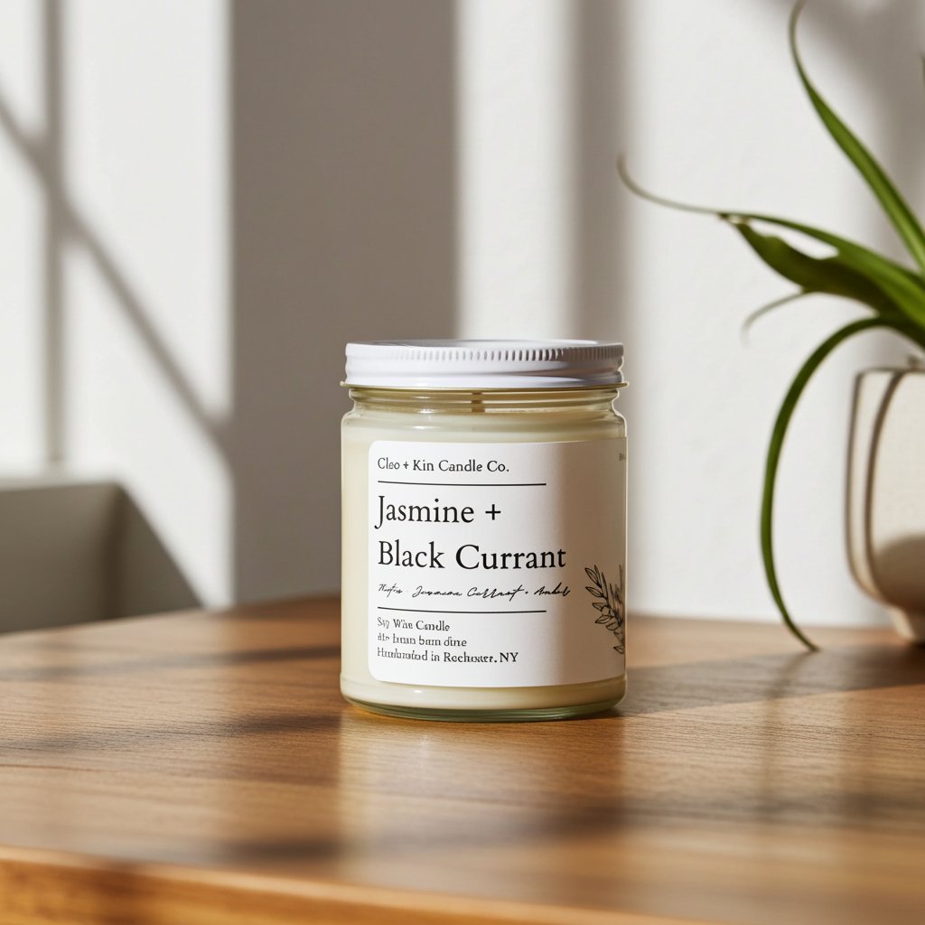 Cleo + Kin Candle Jasmine + Black Currant