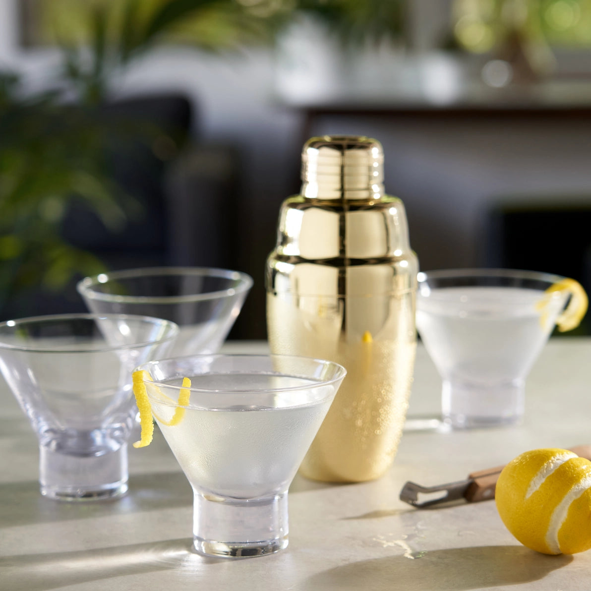Heavy-Base Stemless Crystal Martini Glasses - Set of 4